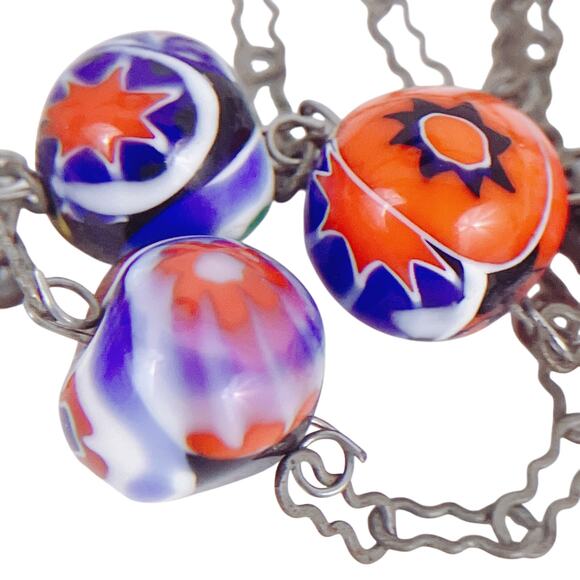 VTG 1950s 60s Millefiori Glass Bead Necklace Long Opera Silver Tone 54" Colorful - Picture 2 of 14